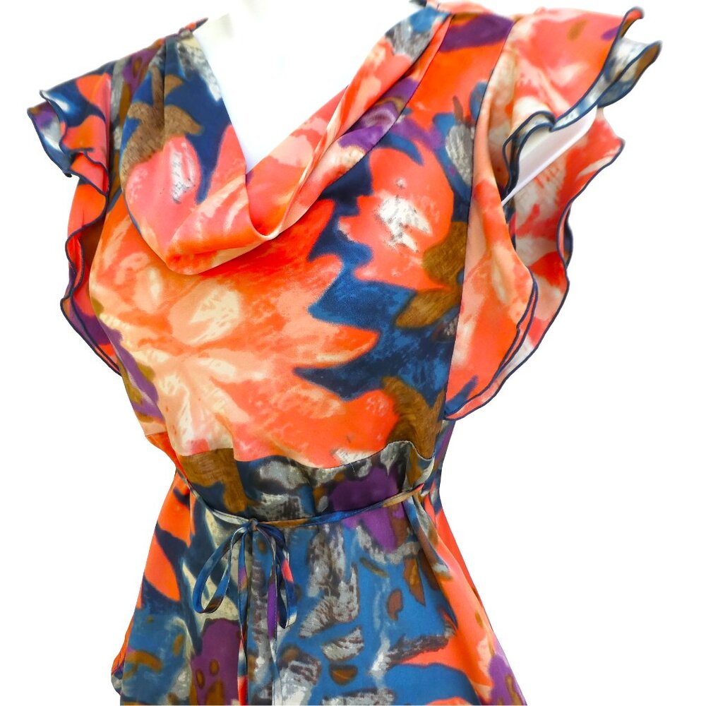 Vintage Esprit Babydoll Top Drape Neck Flutter Sleeves Tie Cincher Empire Hip 2